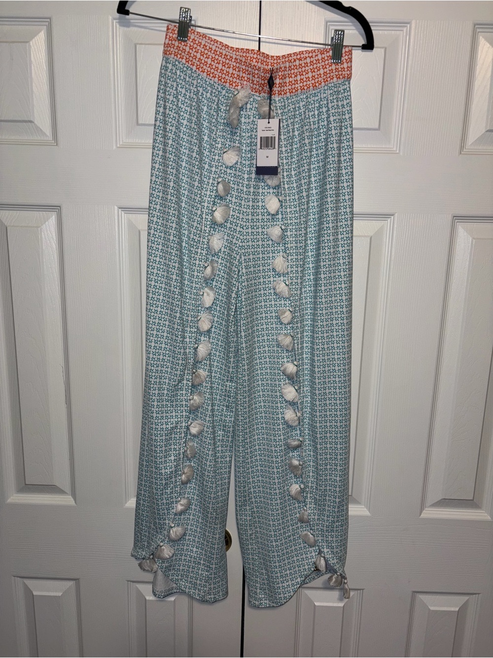 Cabana Life UPF 50+ Wide-Leg Palazzo Pants Tassel Geometric Print M